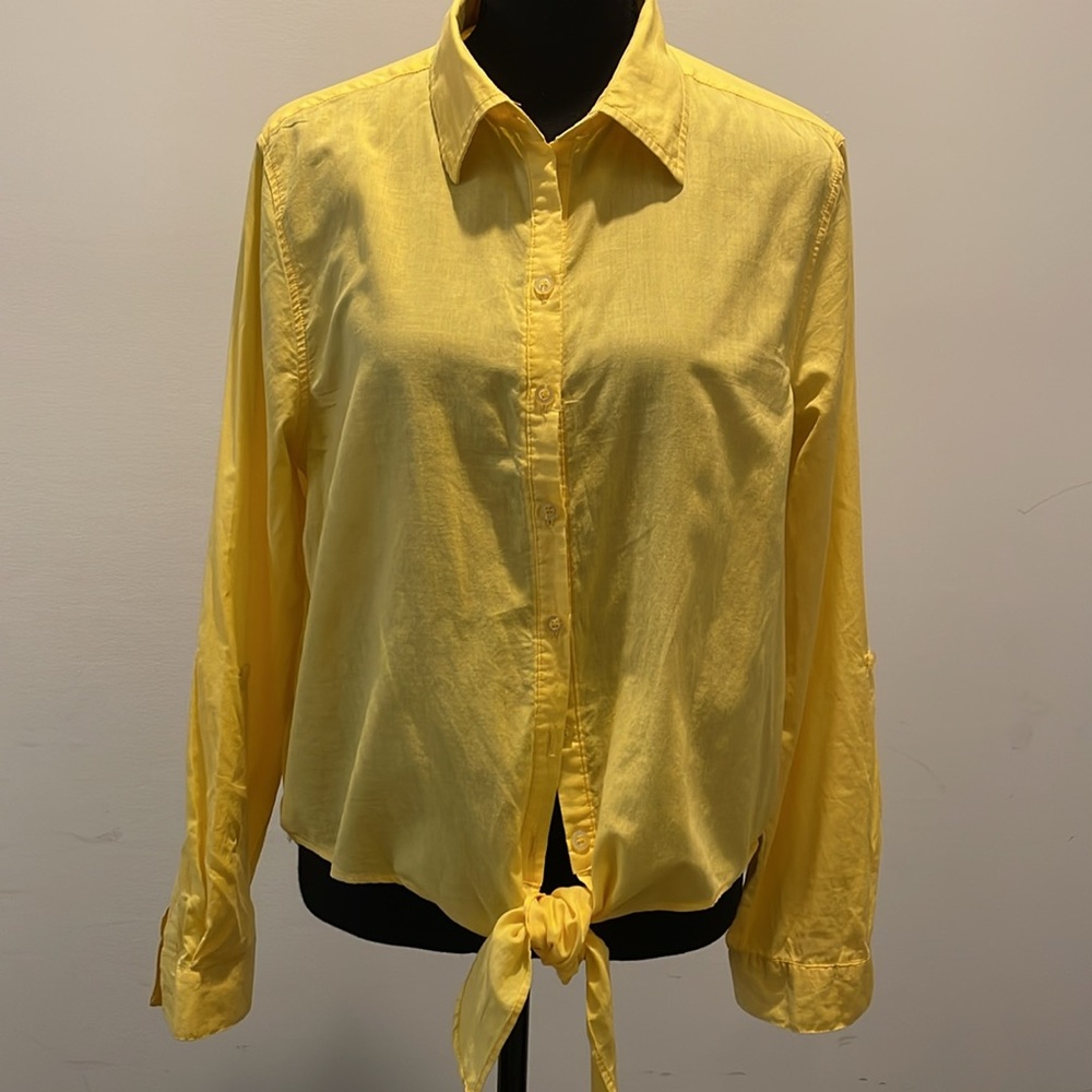 Focus Lifestyle Women’s Shirt Blouse Size XL Yellow Cropped - Picture 4 of 8
